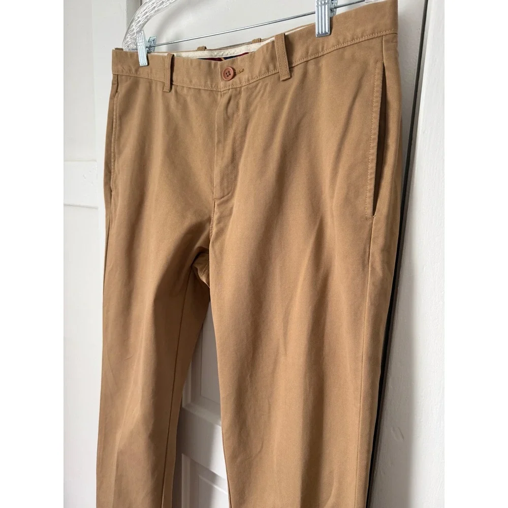 J.Crew Mens Tan Essential Khaki Flat Front Straight Leg Cuffed Chino Pants 34x32